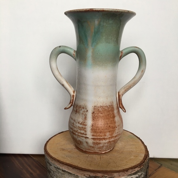 Ombré Glazed Handmade Pottery Colorful Handle Vase - Picture 10 of 10